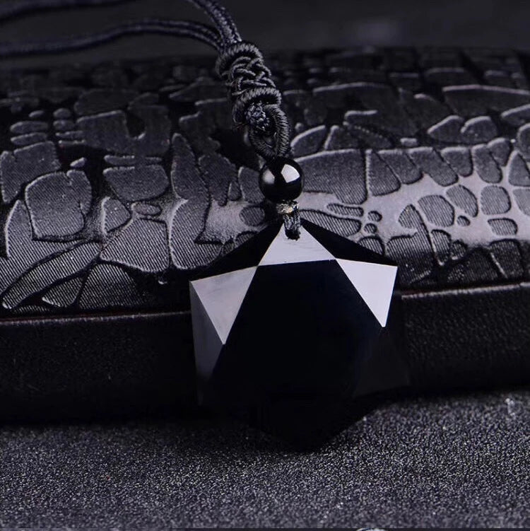 Colar preto obsidiana pingente estrela