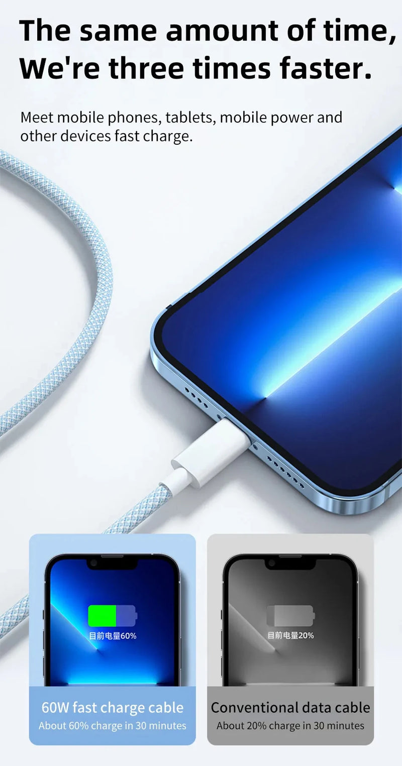 Cable USB C a tipo C de 60 W y 6 A para Samsung y Xiaomi, carga rápida, cargador de datos tipo C. 