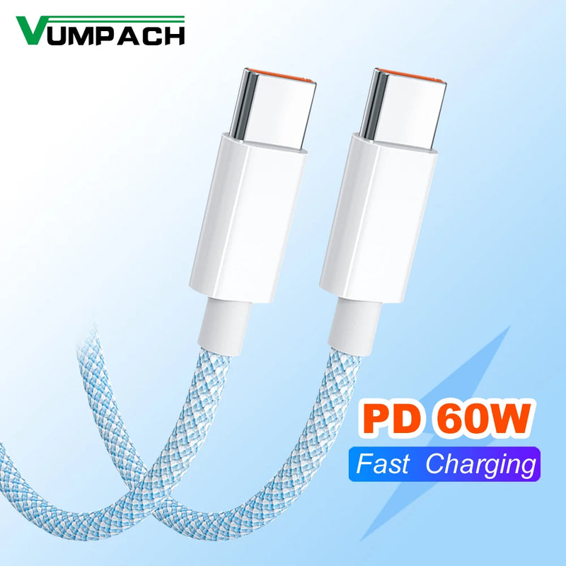 Cable USB C a tipo C de 60 W y 6 A para Samsung y Xiaomi, carga rápida, cargador de datos tipo C. 