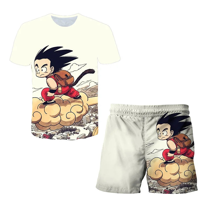 Camiseta infantil de desenho animado japonês Dragon Ball Z, camiseta e shorts,
